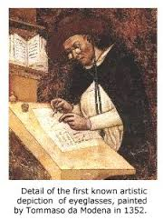 Earliest Glasses Depicted, Starring Hughes de Provence (1352).