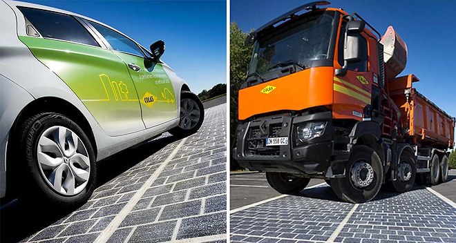 French Truck On Solar Photo-Voltaic Road: the Future Has Arrived