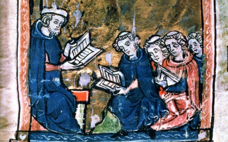  The teaching of Logic or Dialetics from a collection of scientific, philosophical and poetic writings, French, 13th century; Bibliotheque Sainte-Genevieve, Paris, France. The 13th century was a time of extreme intellectual activity in Europe, superior to anything else in the world, centered 800 miles around Paris. In particular the heliocentric system was proposed by Buridan, after he overthrew Aristotelian Physics, by inventing and discovering inertia. 