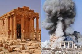 Temple of Baalshiman, Palmyra. Insulted by the Bible in Connection with Human Sacrifices. Its Destruction by Islamists in 2015 (right).